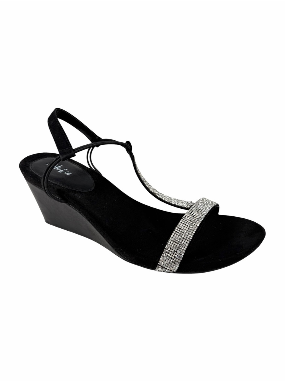 Style Co Mulan Wedge Heel Sandals Black/Silver Embellished Size 10.5M